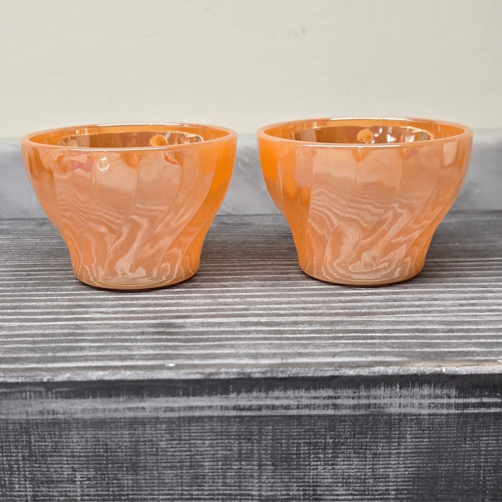 Vintage Anchor Hocking Fire King Peach Luster‎ Swirl Demitasse Demi Mini Teacups - Picture 3 of 8